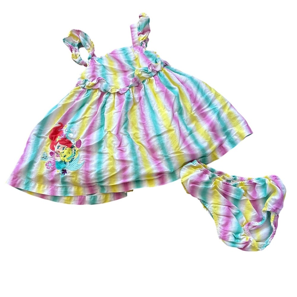 Disney‎ Baby Little Mermaid Ariel Dress Kids Multicolor Stripe Set SIZE 9-12M